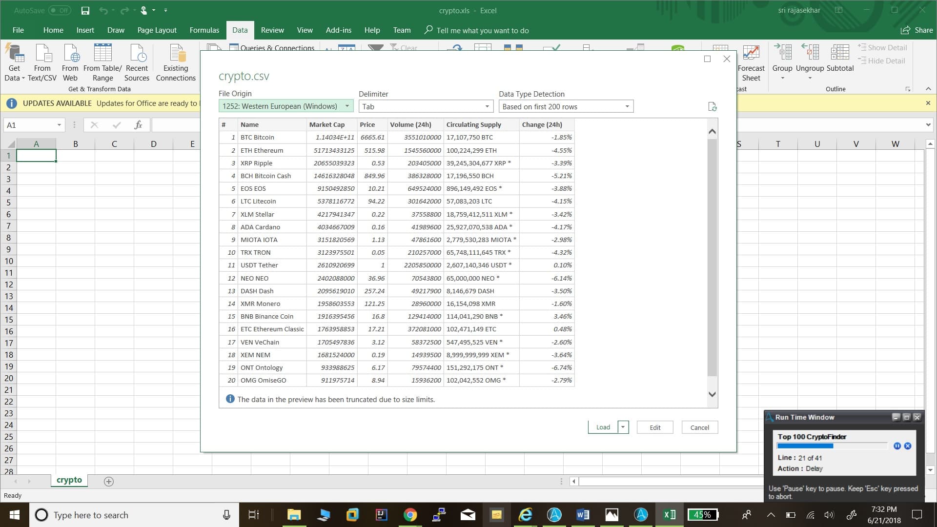 Crypto Currency Prices Extracted