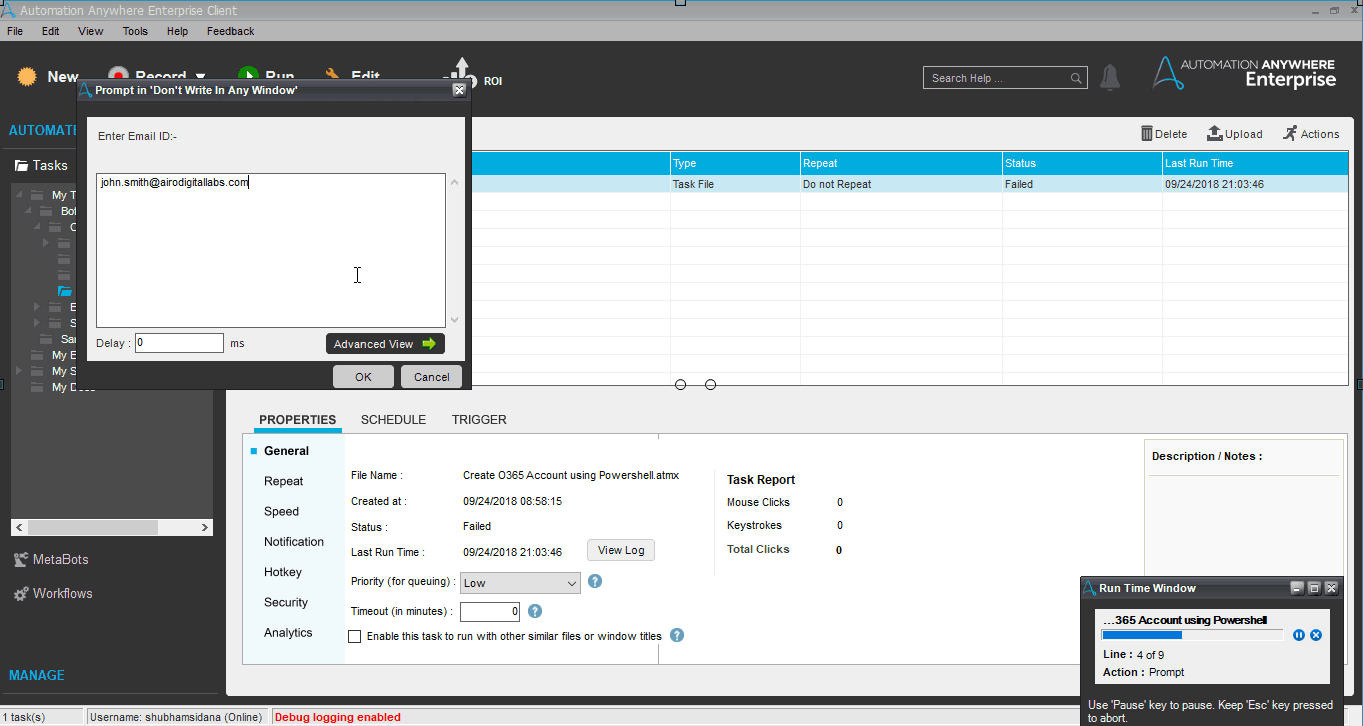 Entering Id of the user for email creation