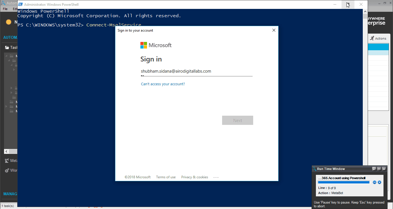 Signing-in with Admin credentials