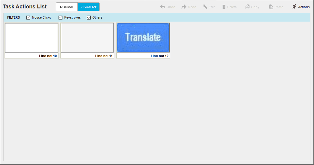 Task Actions list in Visualize mode