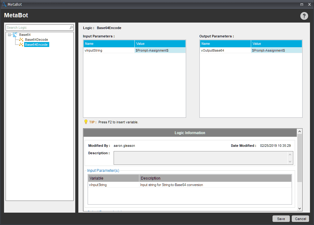 MetaBot Input and Output parameters
