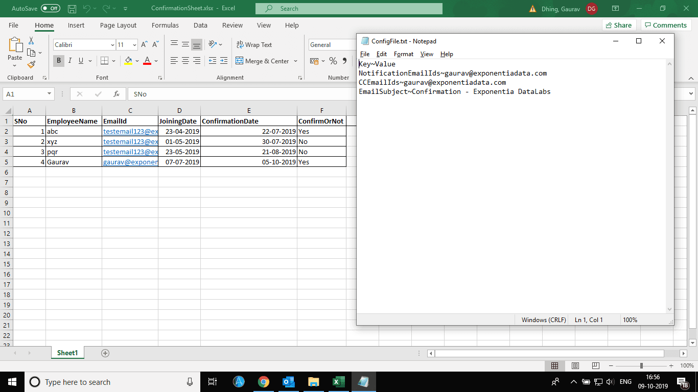 Input files - Excel sheet and configuration file