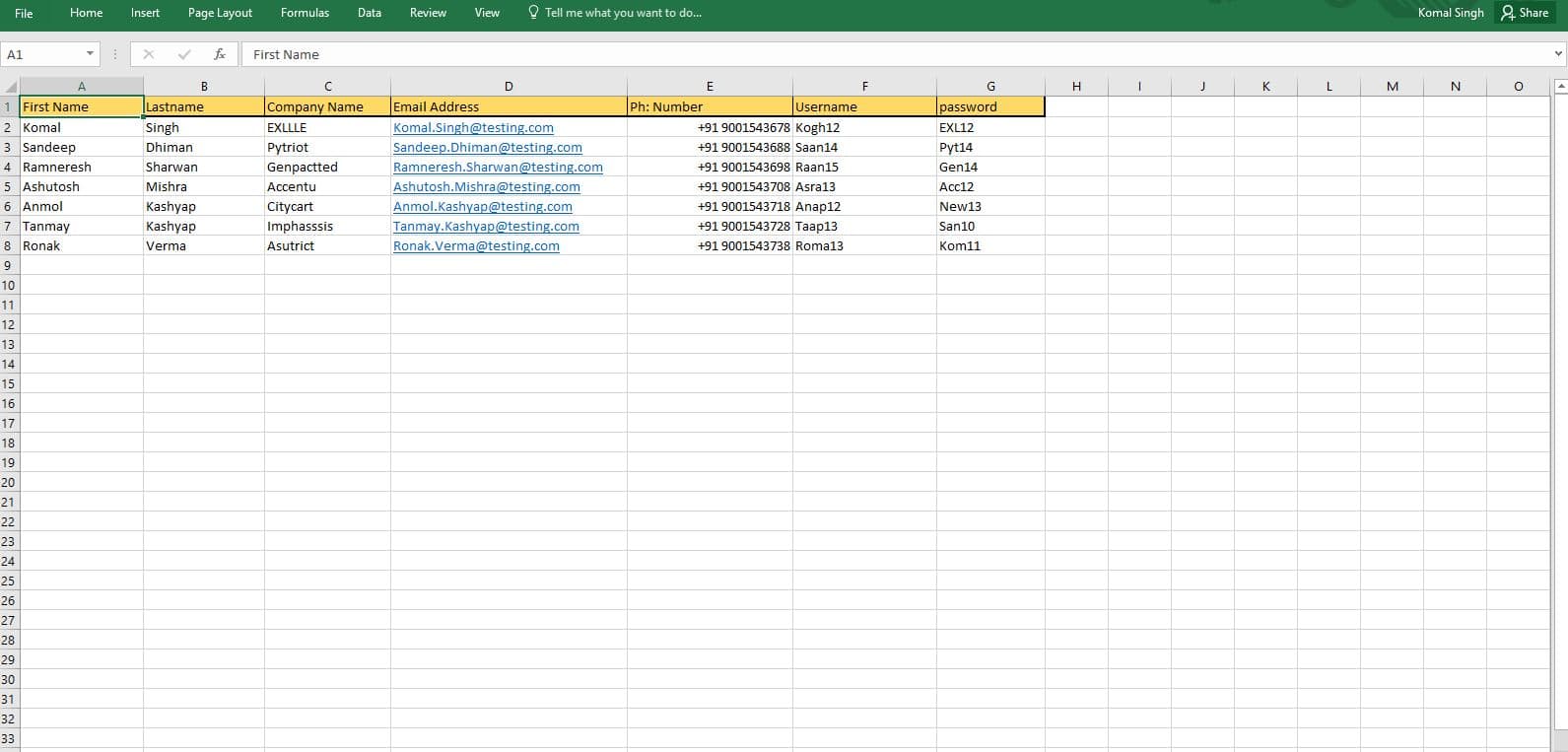Input Excel file