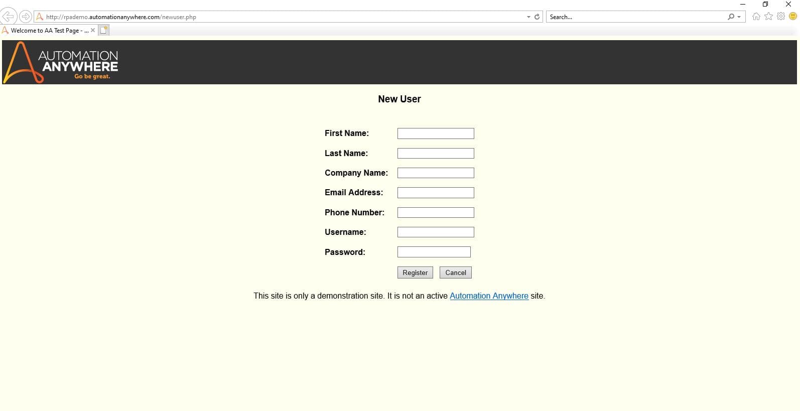 Web entry form