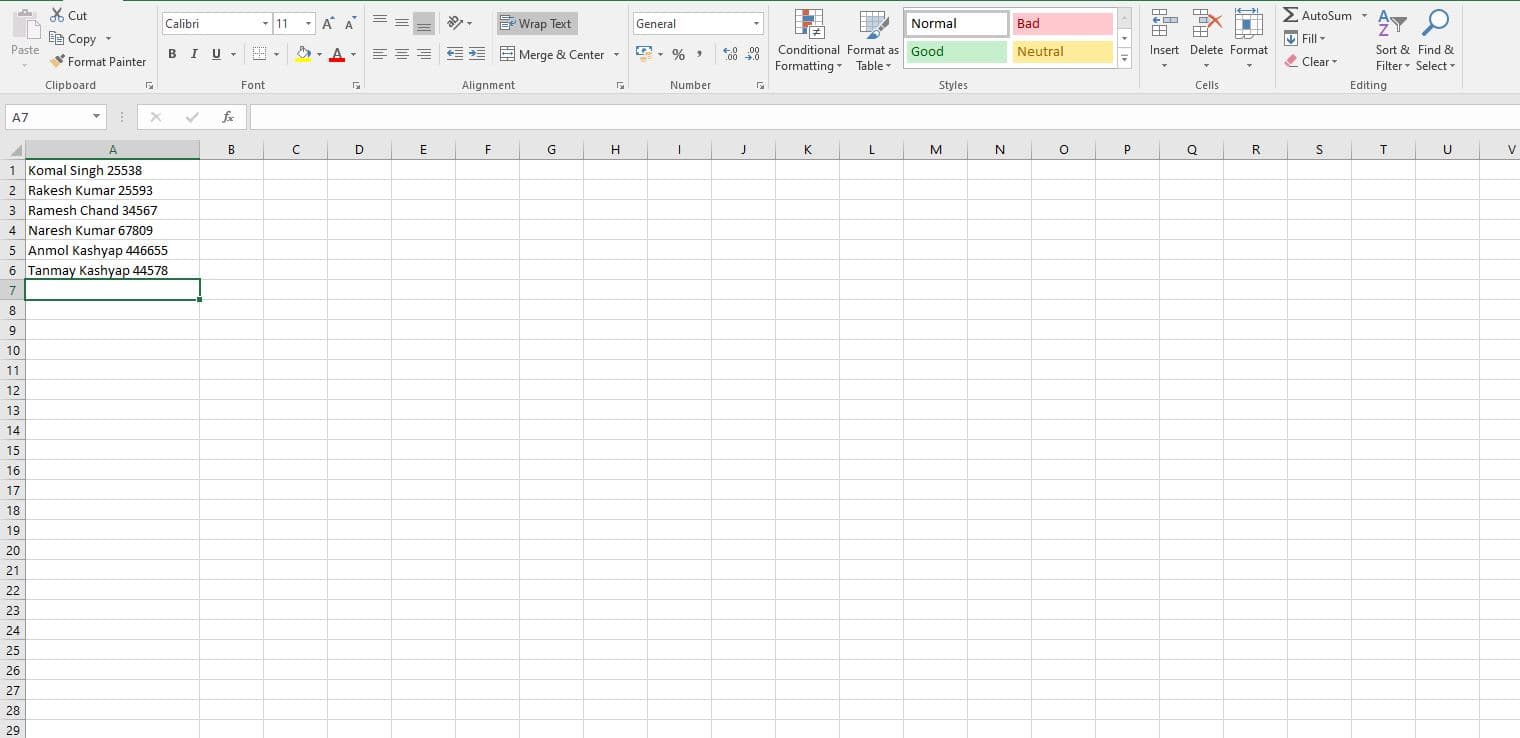 Input file with mixed data including both text and numbers