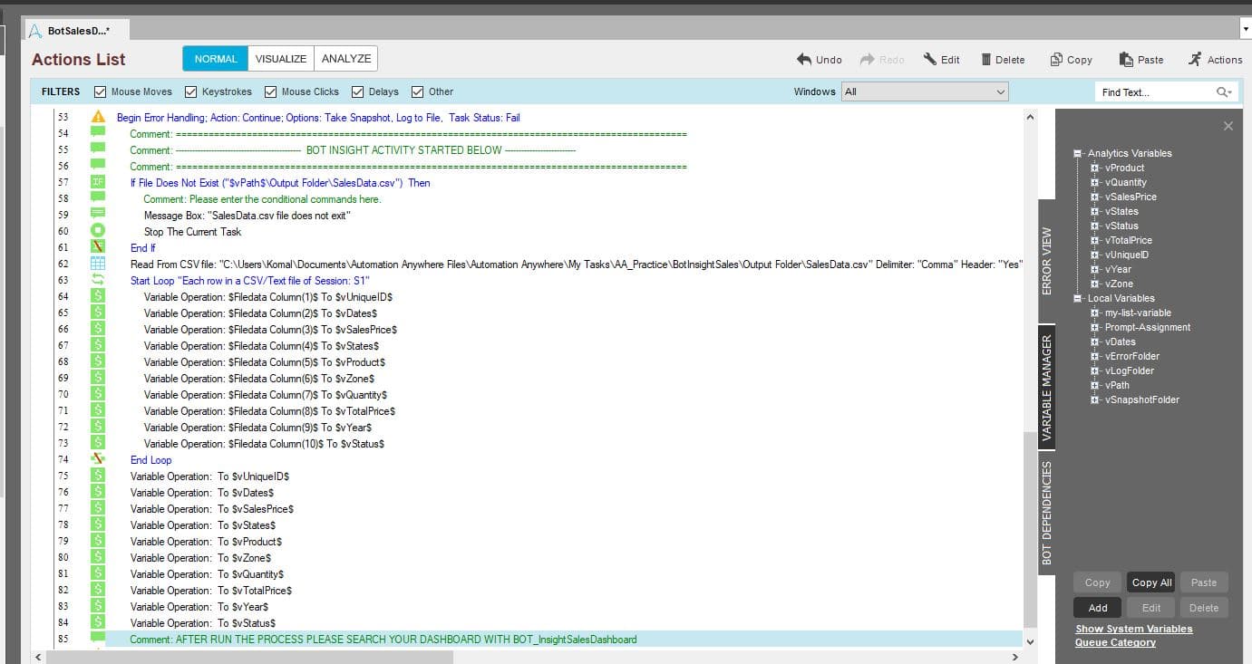 Code to gag variable into Bot Insight data profile.