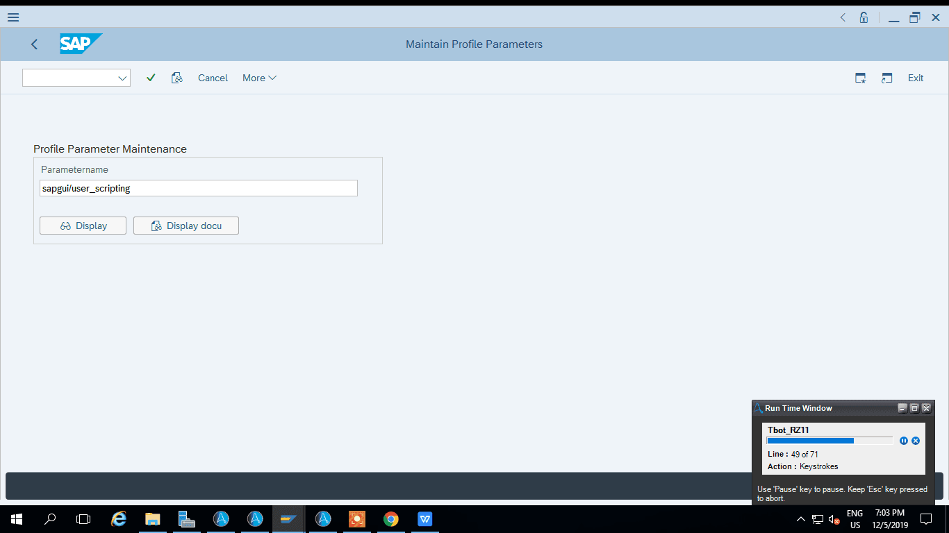 Entering parameter s