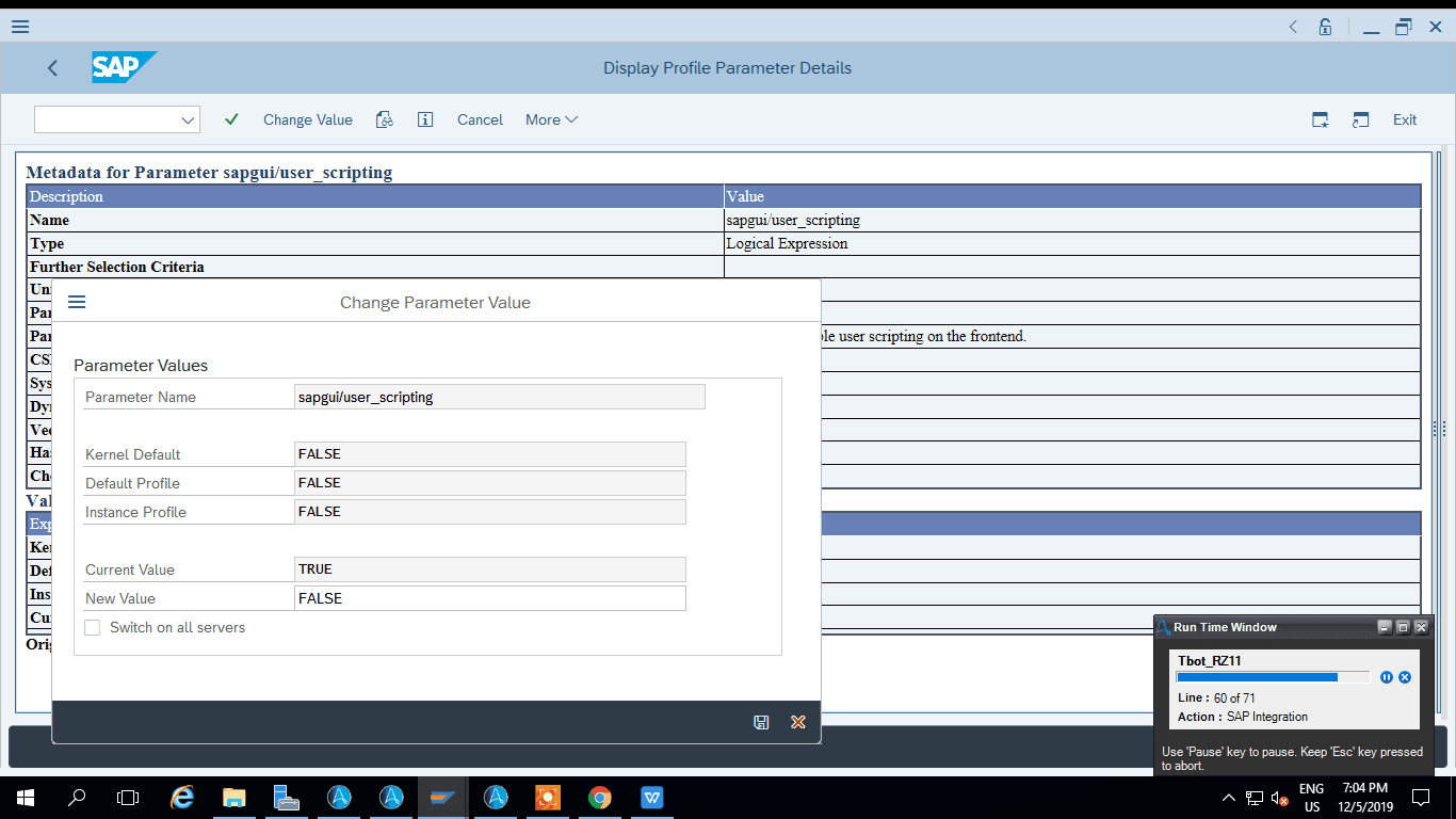 Changing parameter values