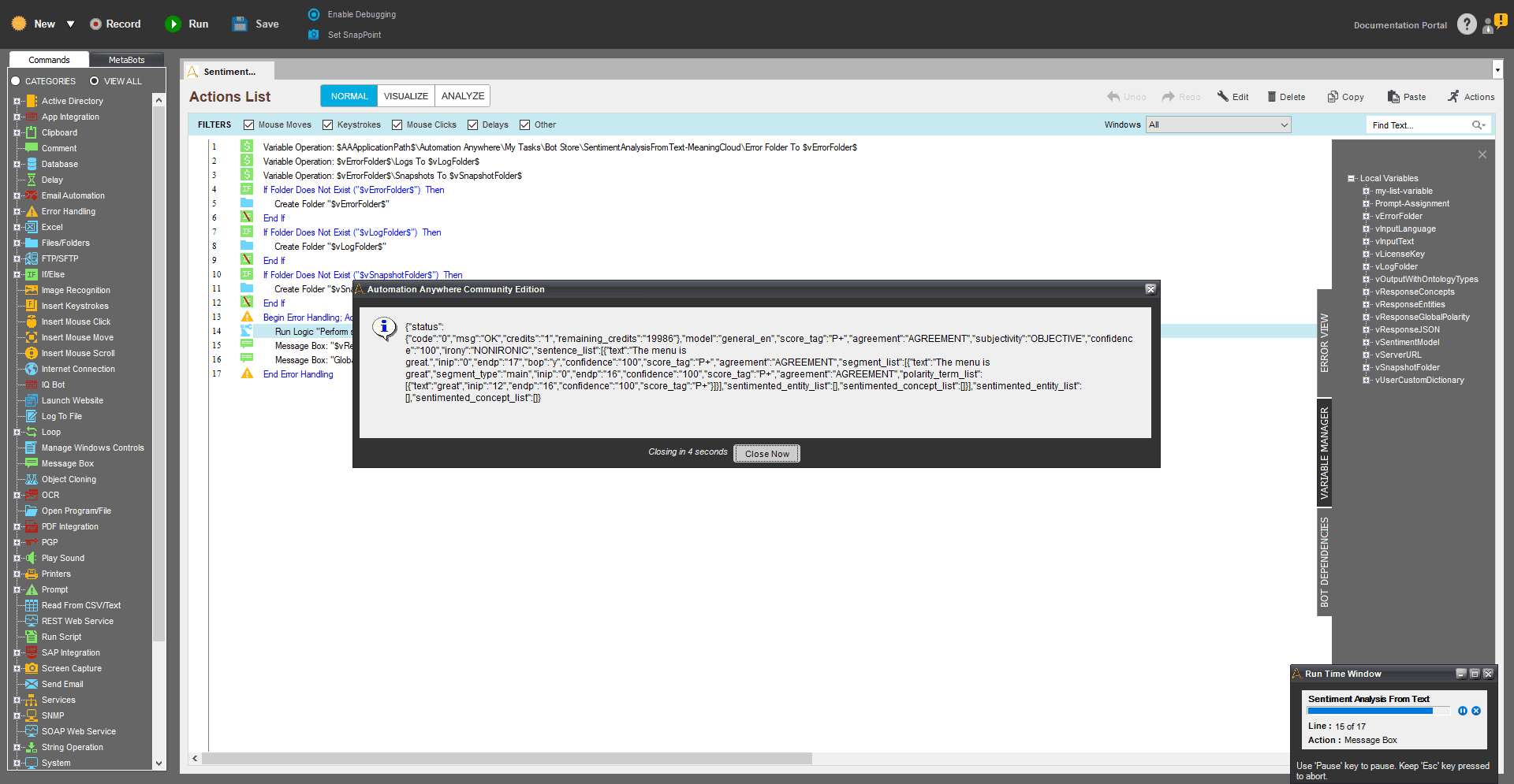 JSON response with complete analysis