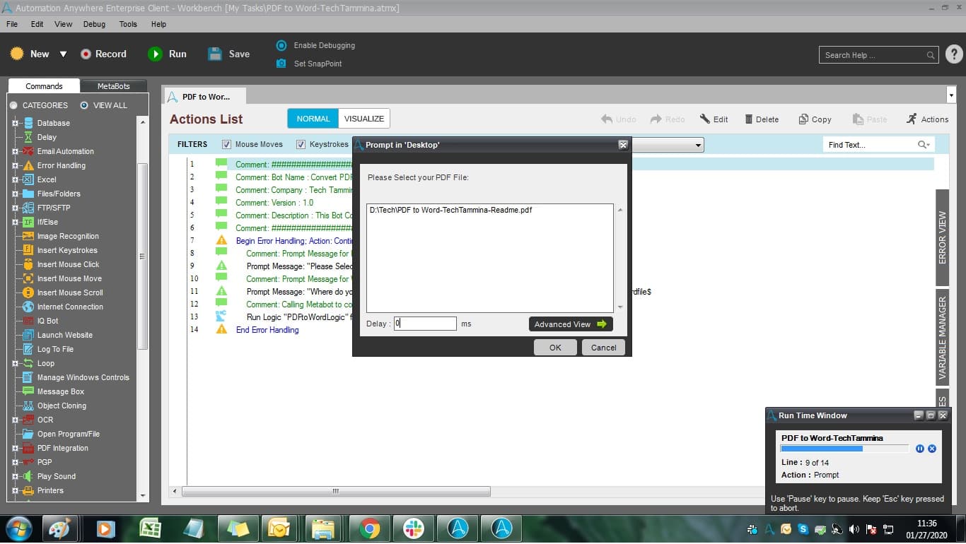 Selecting location of PDF file path