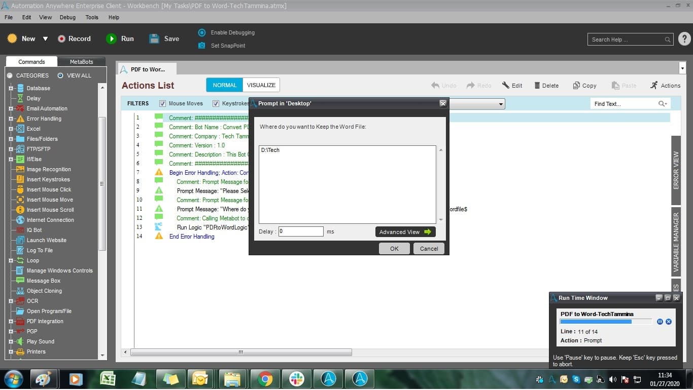 Select location where user wants to save the Word file
