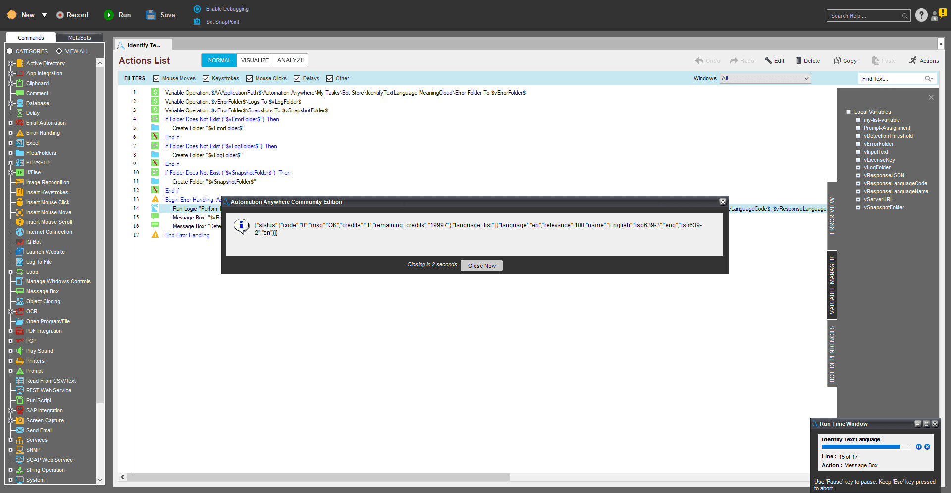 JSON response with complete analysis