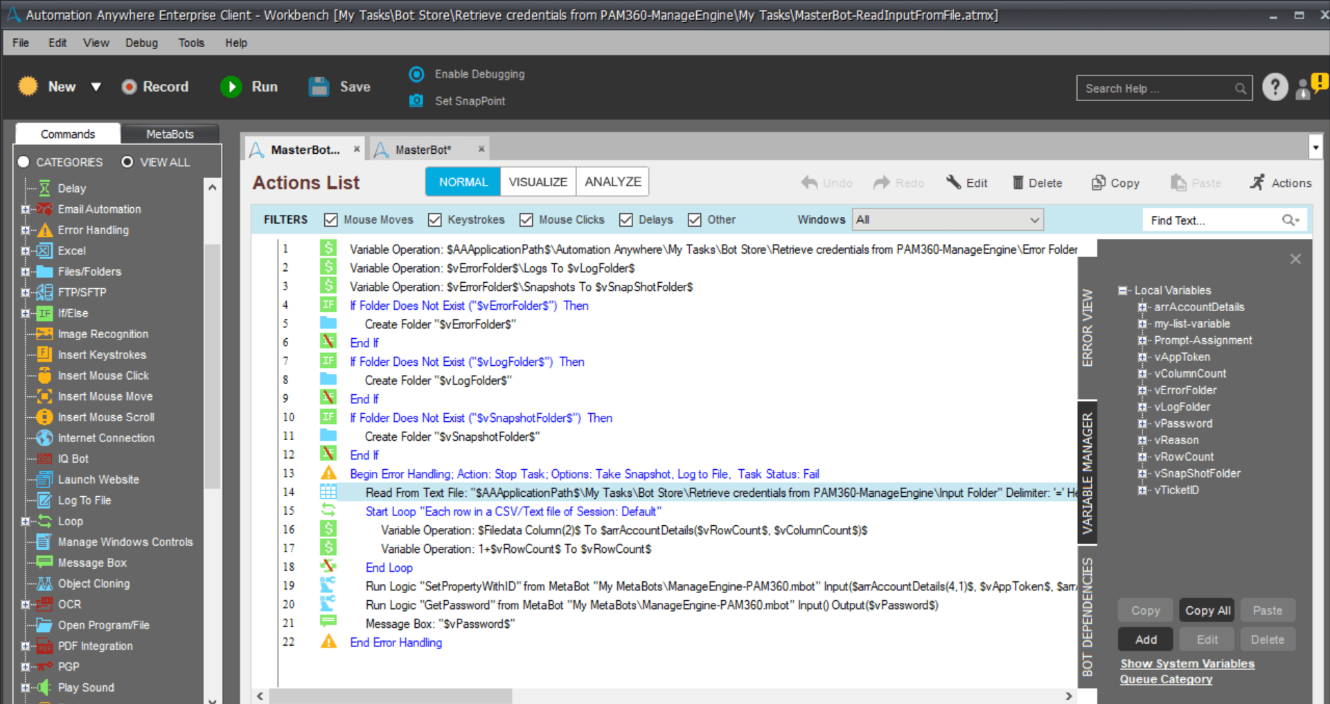 PAM360 task to retrieve privileged credential