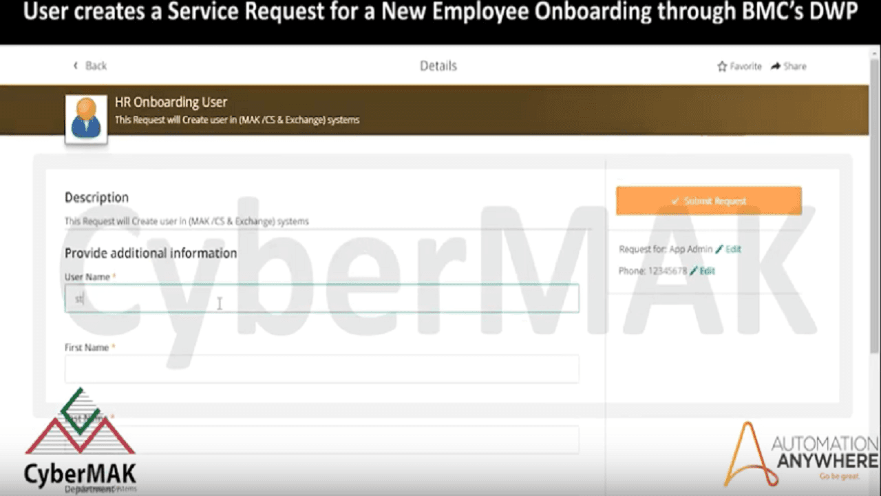 User creates a service request