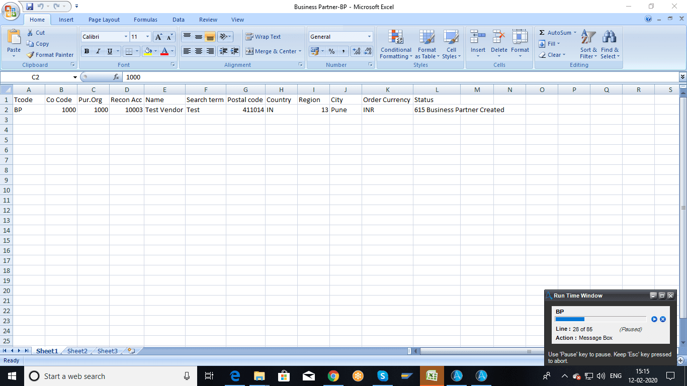 Excel input file