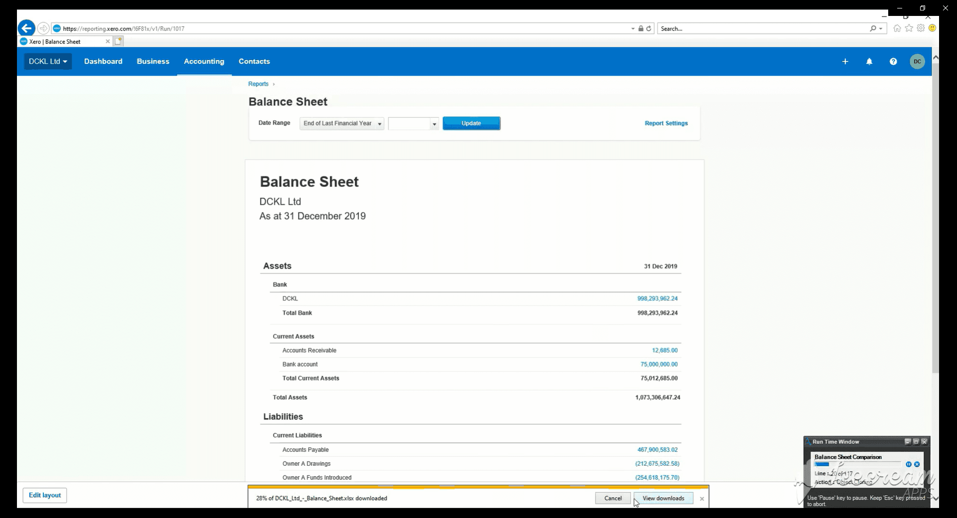 Downloading Balance Sheet Reports