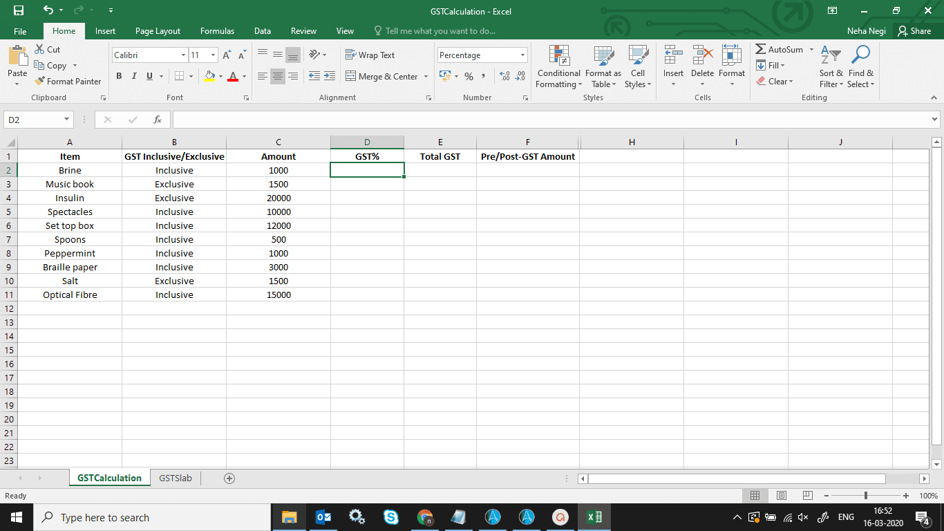 Input File: Details of goods