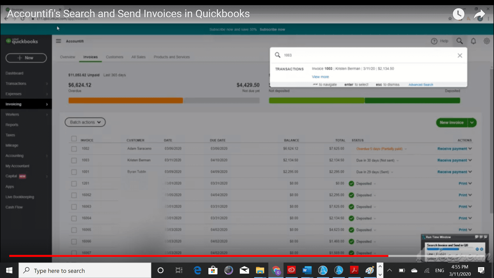 Searching for the Invoice Number in your Quickbooks