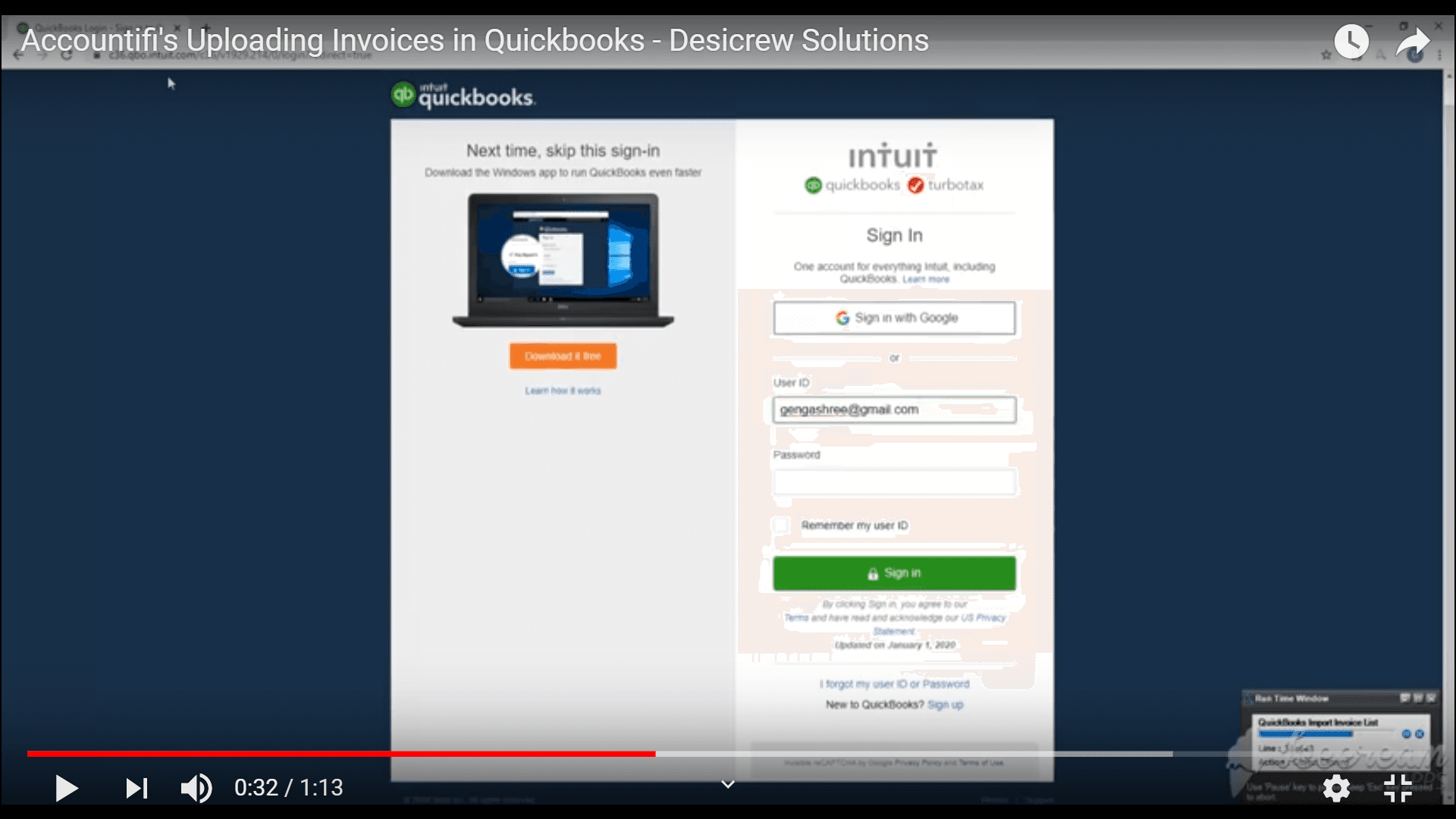 Log in to your Quickbooks account