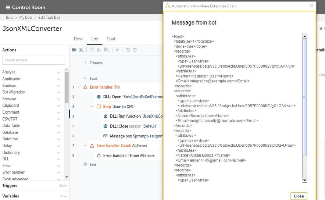 JSON - XML Converter Bot Logic Details