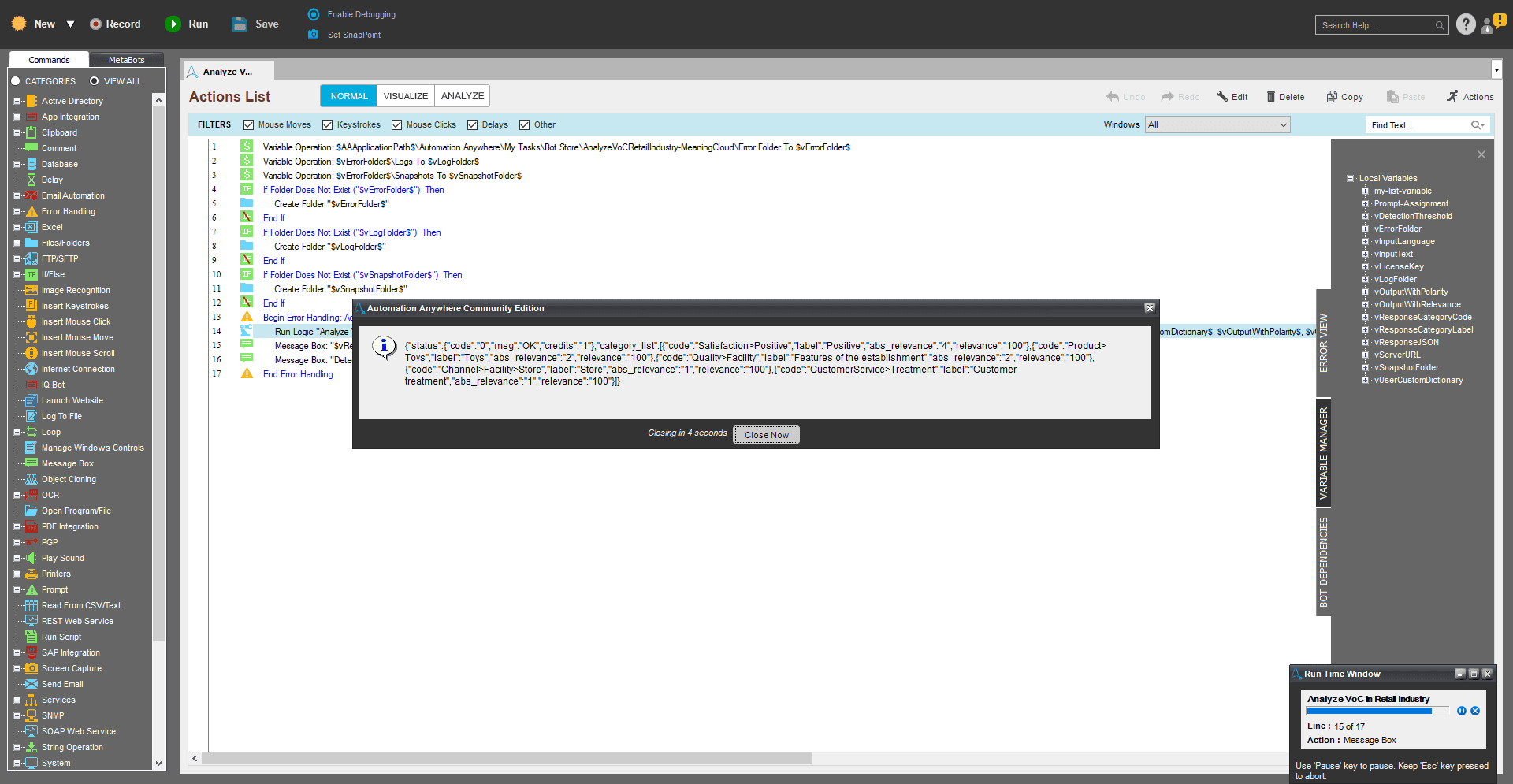 JSON response with complete analysis