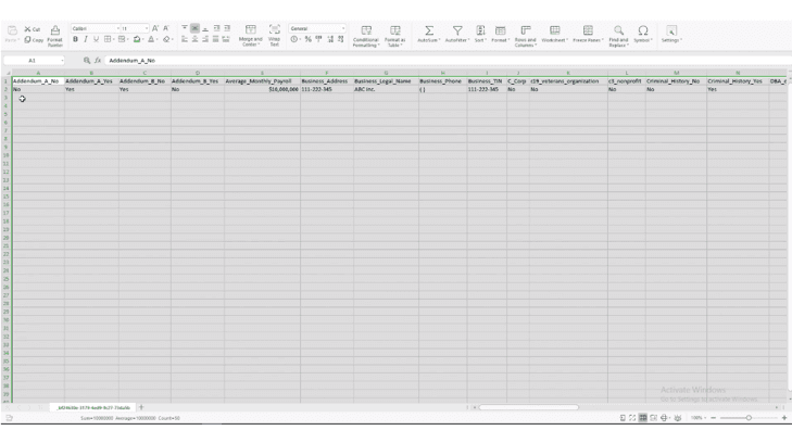 Resulting spreadsheet from reading SB2483