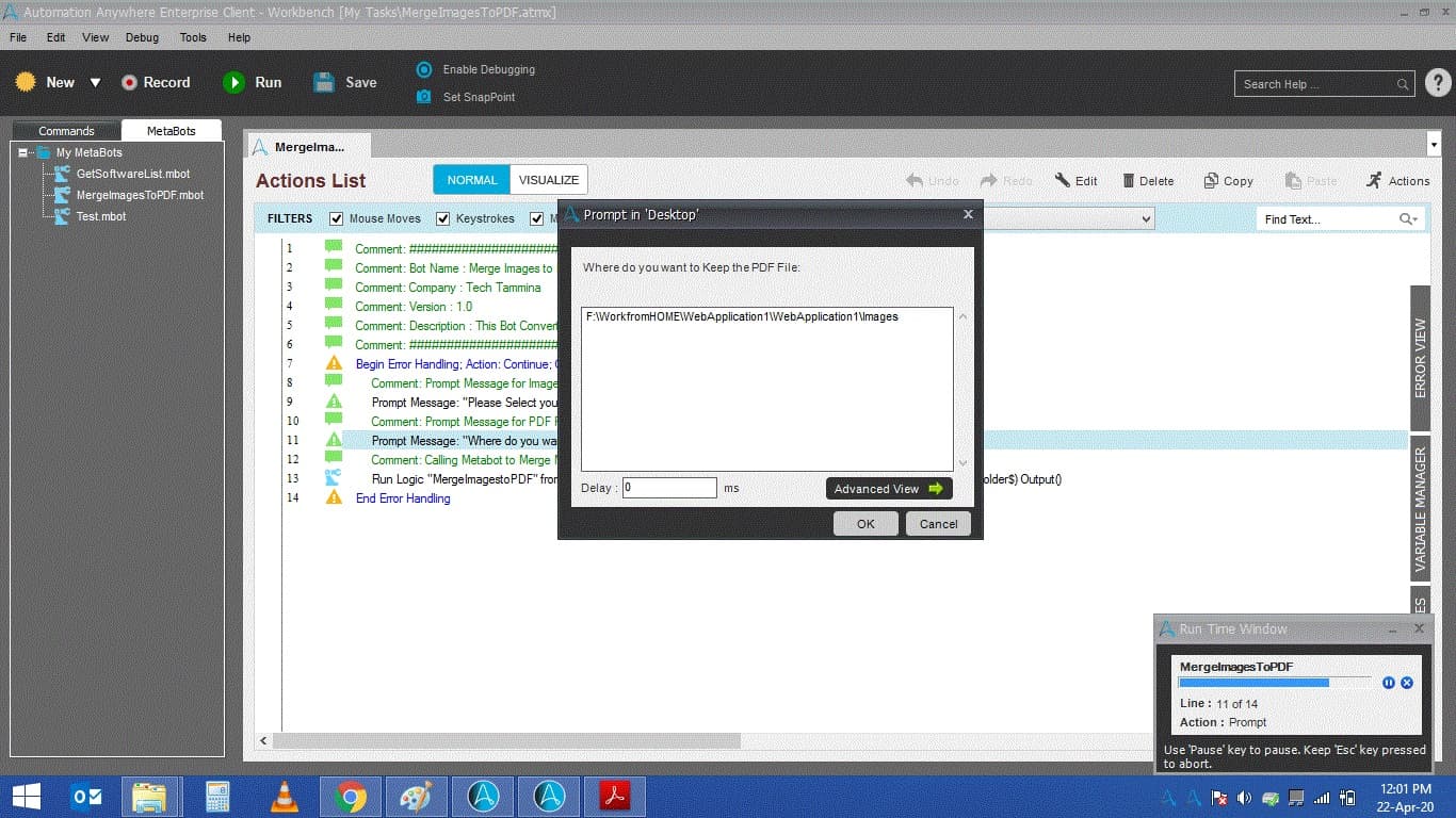 Prompt message for output file path