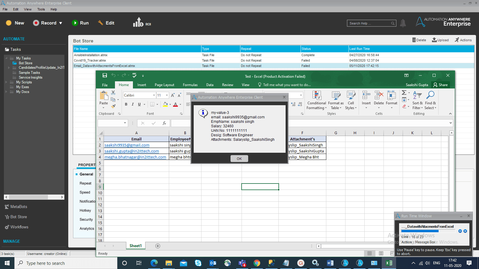 Excel data read by Bot