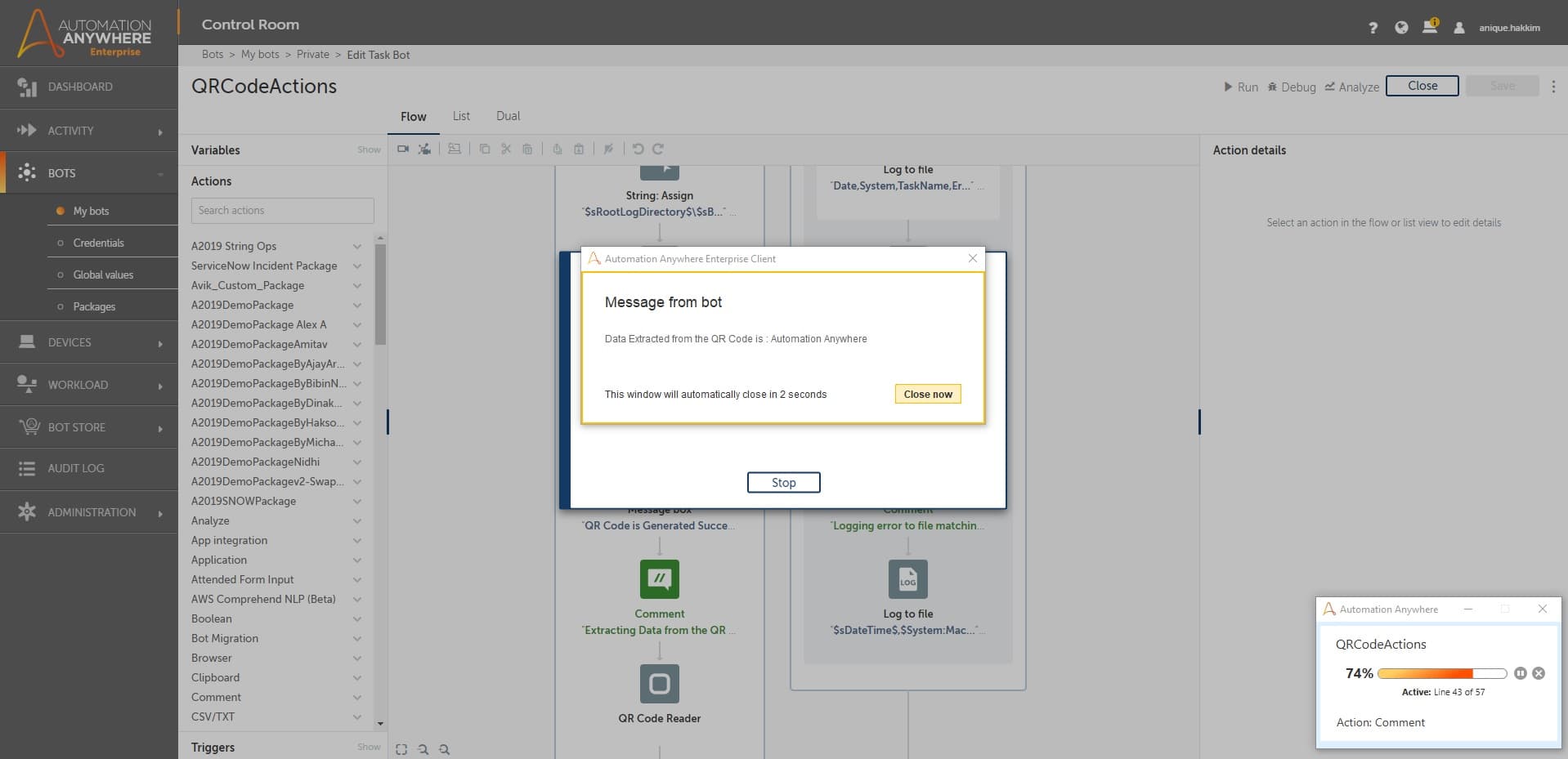 QR Code Reader output