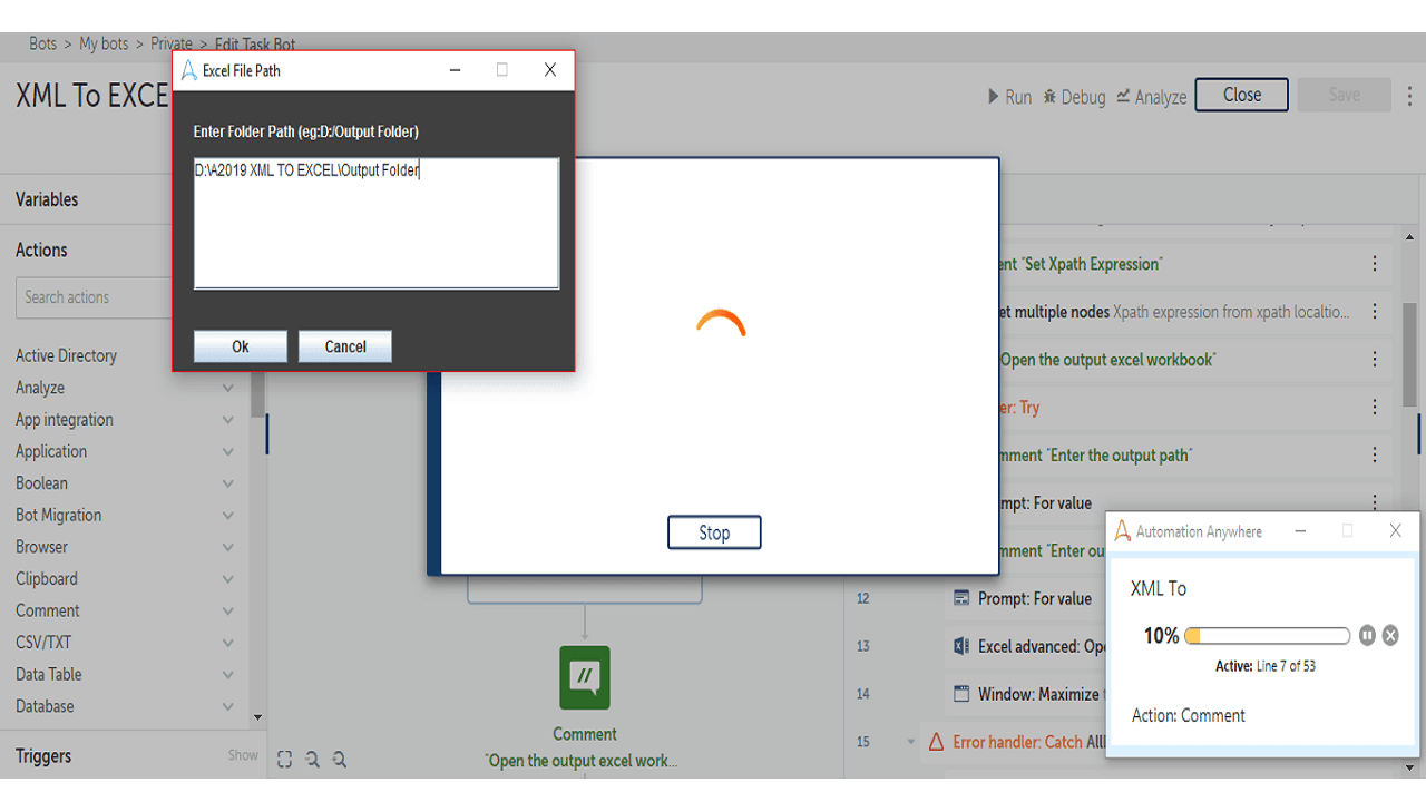 Screen to Enter Output Folder Path while BOT Runs