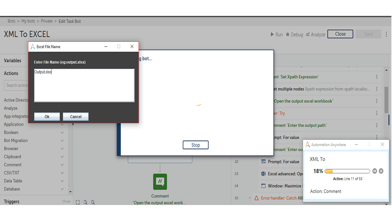 Screen to Enter Output Filename When BOT Runs