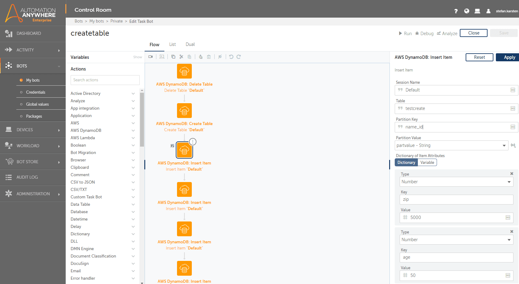 Insert an Item into a AWS DynamoDB Table