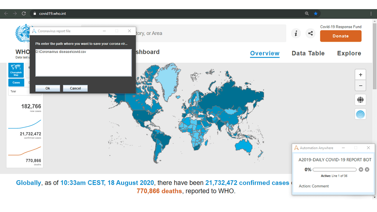 Enter Path for saving COVID-19 Report