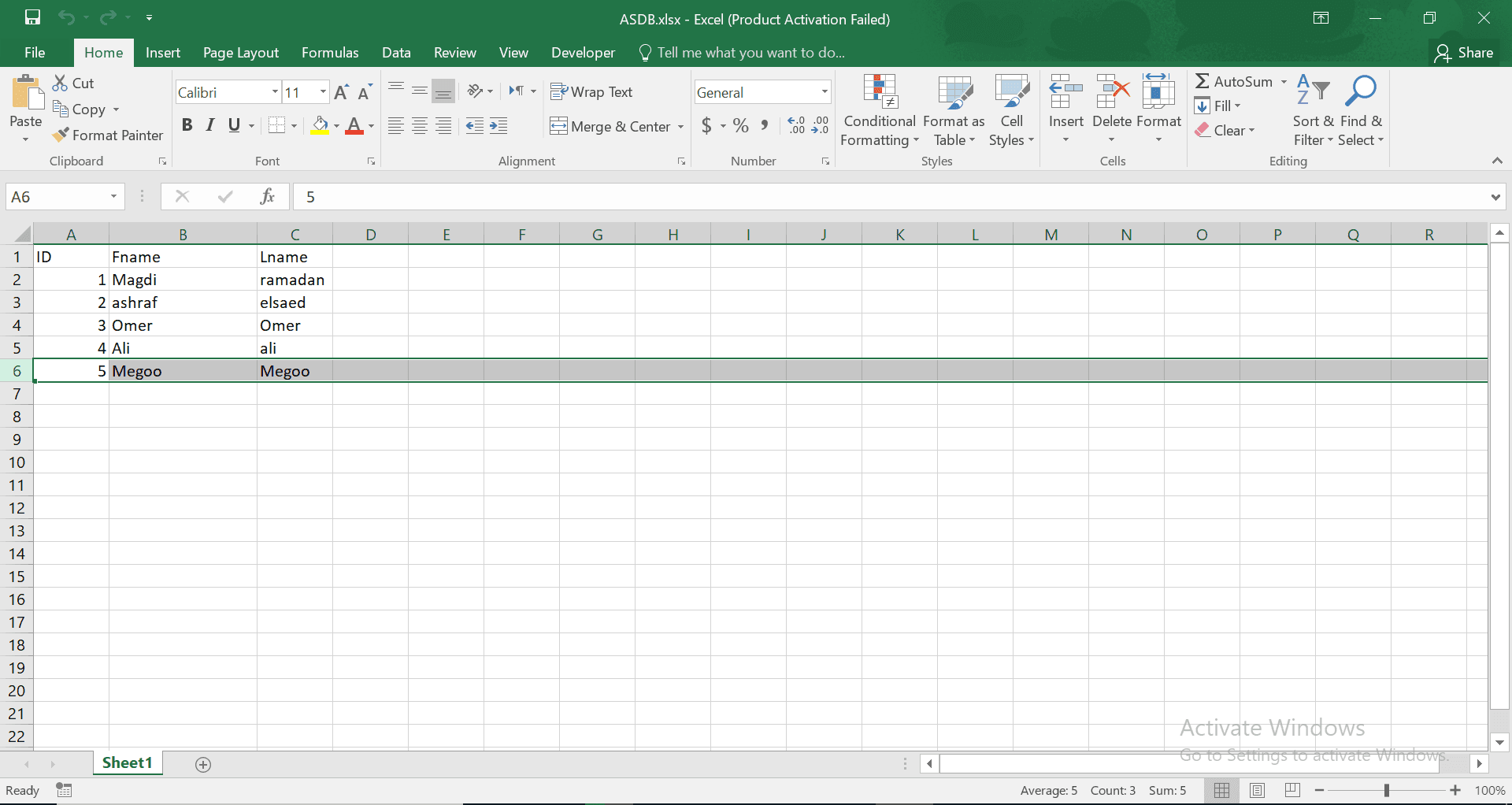 result of execute insert query