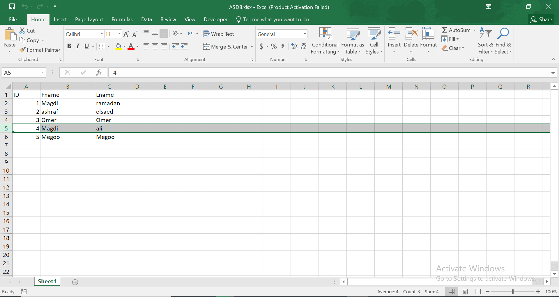 Execute update query on excel