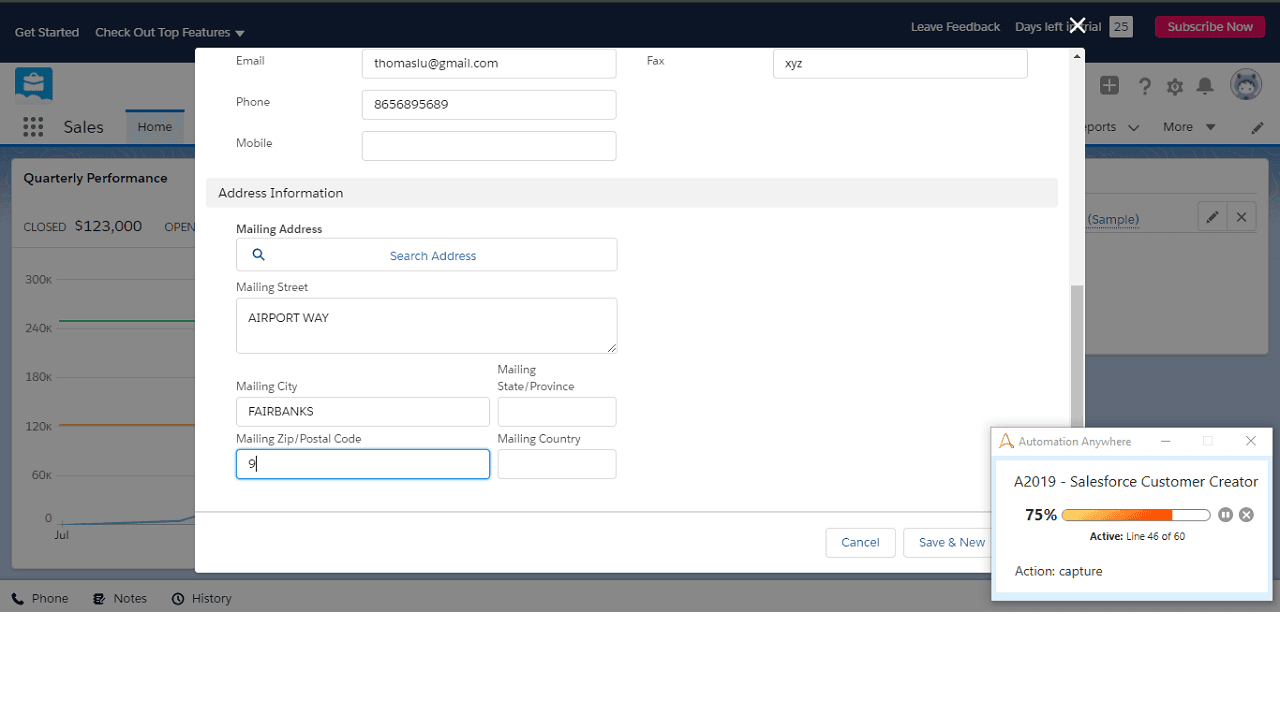Bot auto-populates customer data from Excel