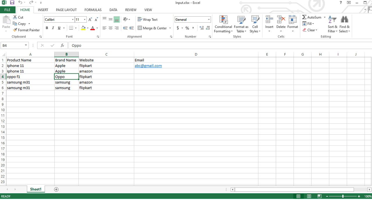 Input Excel Sheet