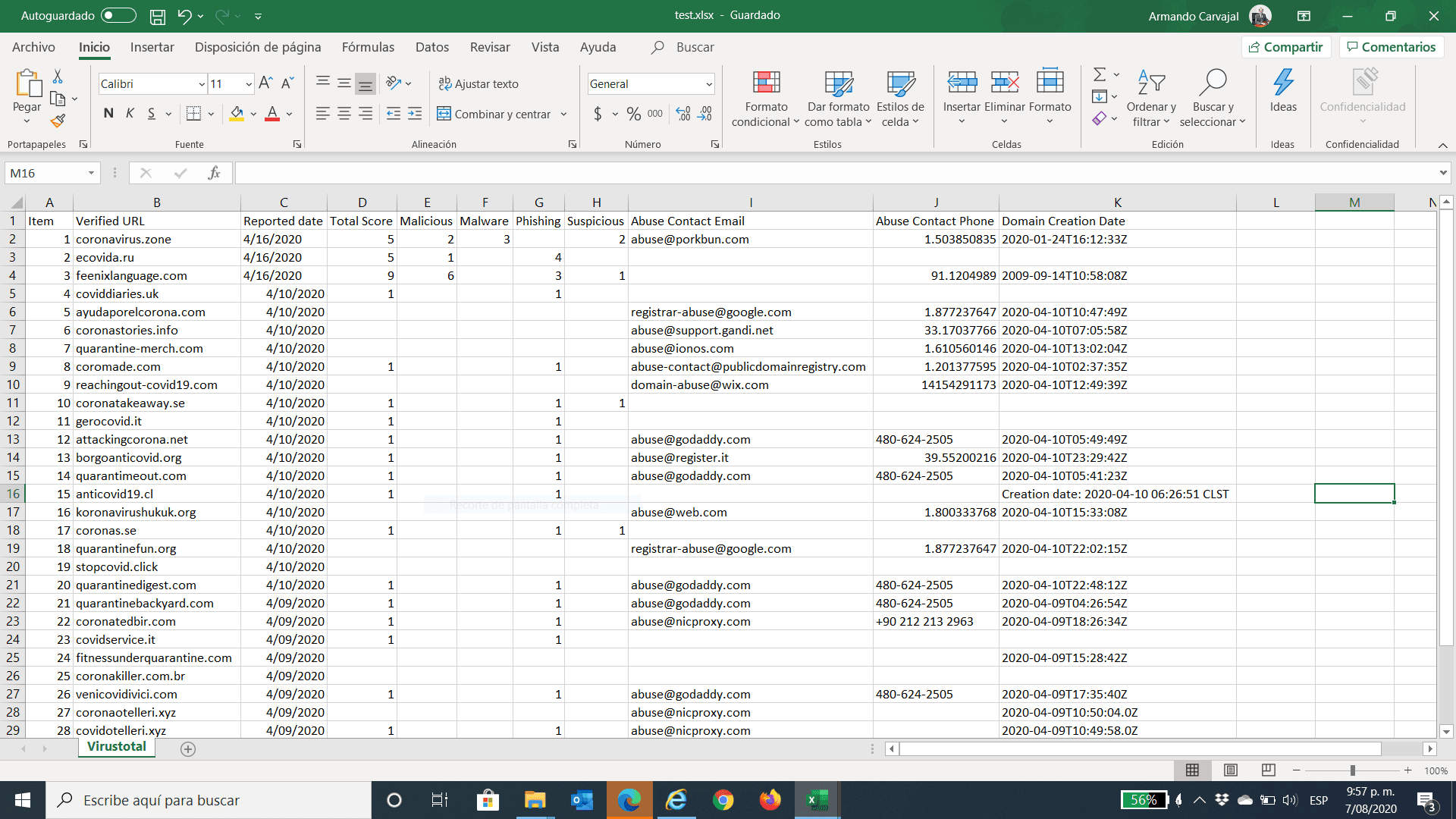 The excel output file when finish the process