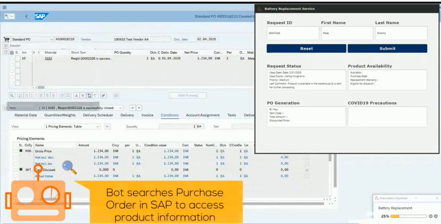 Bot using SAP application to extract & update info