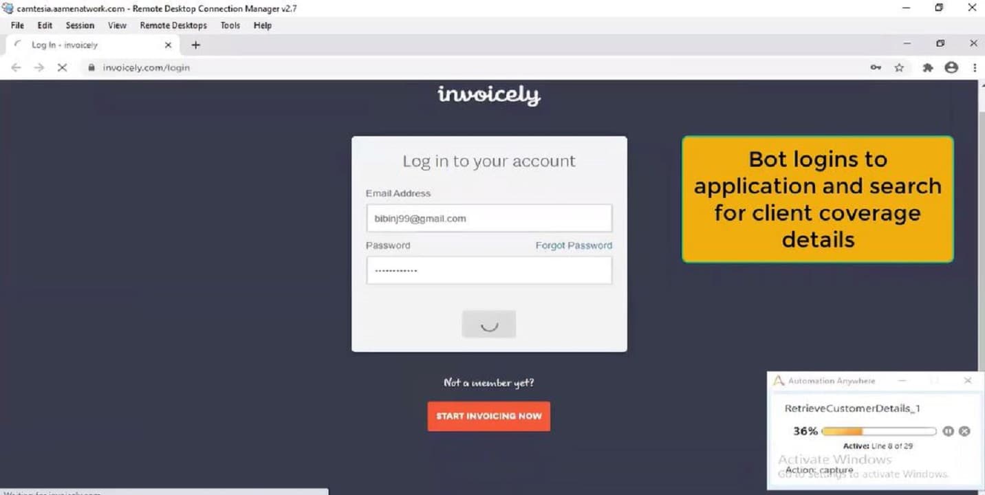 Logging into invoicely application