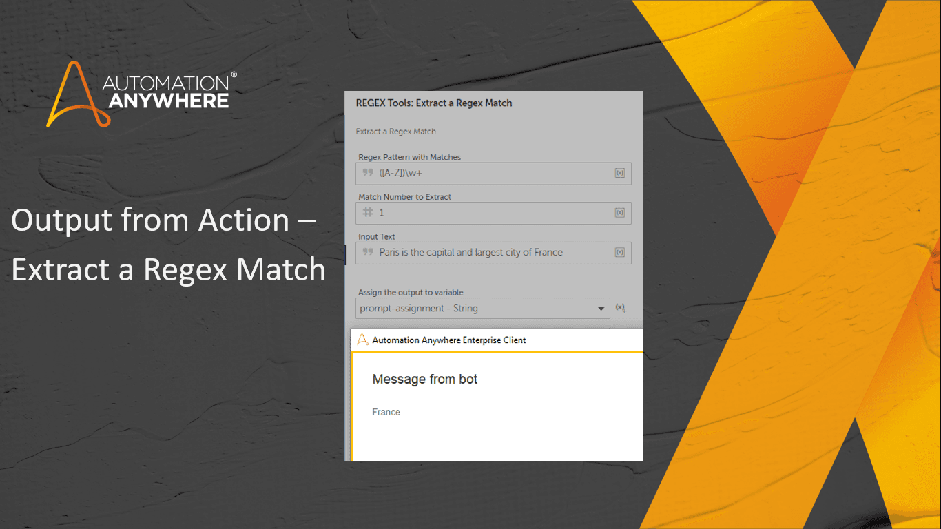 Output from action – extract a regex match