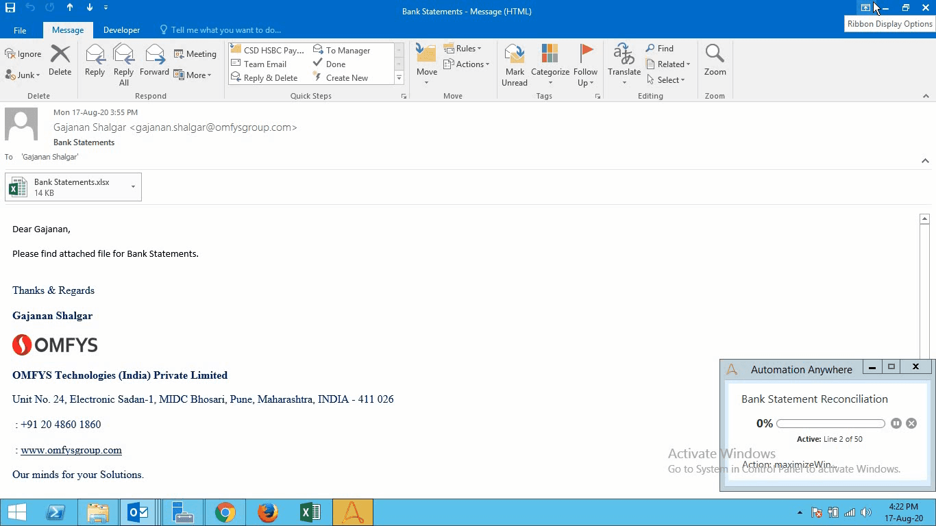 Mail from we download attached bank statement file