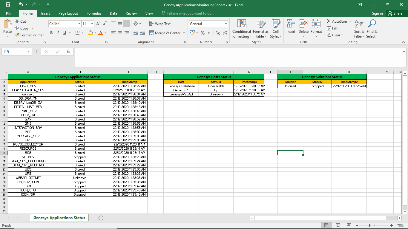 Report Excel sheet