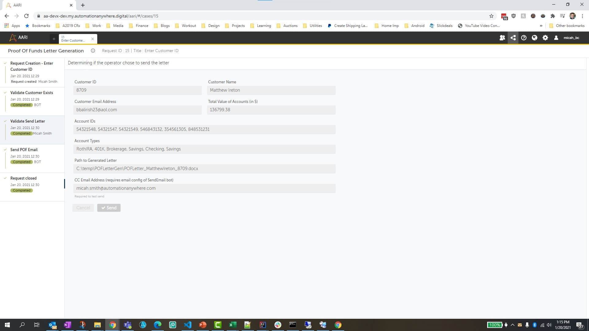 AARI Web Customer Confirmation Screen