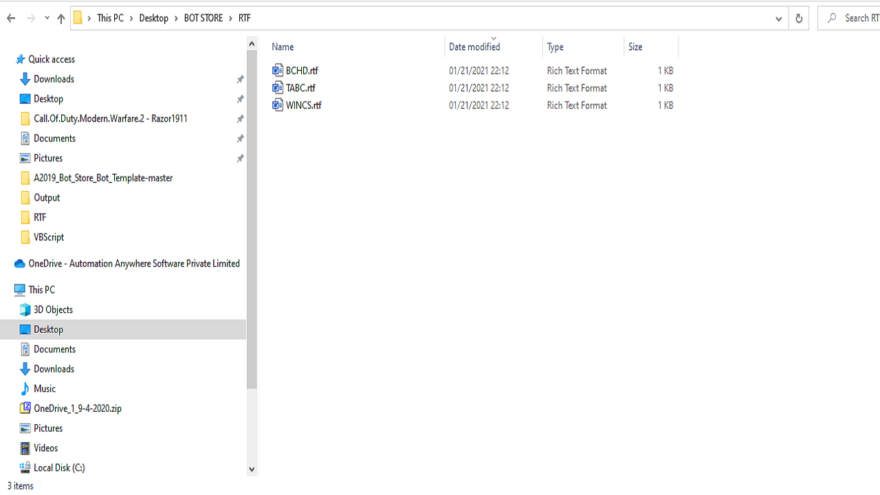 Input folder location where RTF files have been saved
