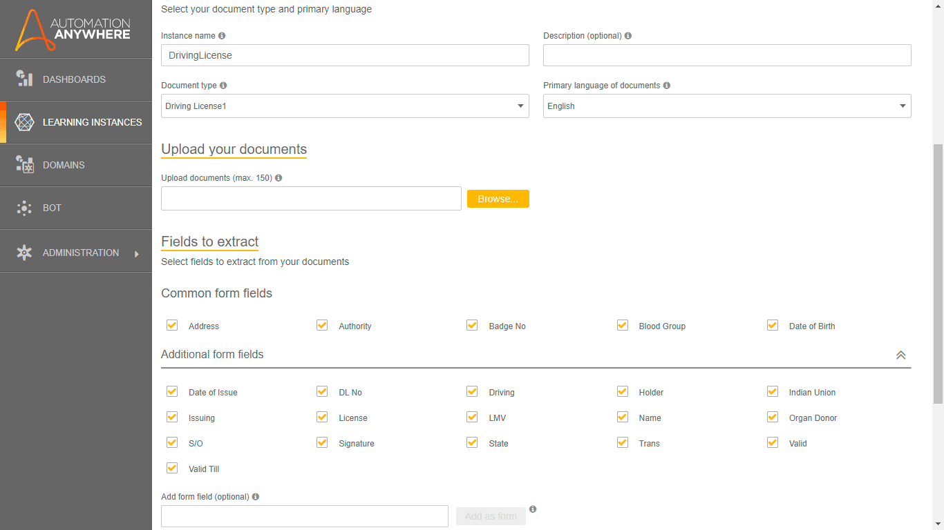 Newly created custom domain along with fields