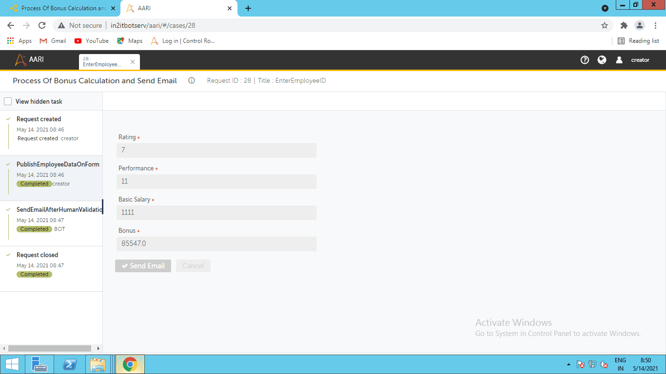 Display information of employee using AARI_Data.xlsx