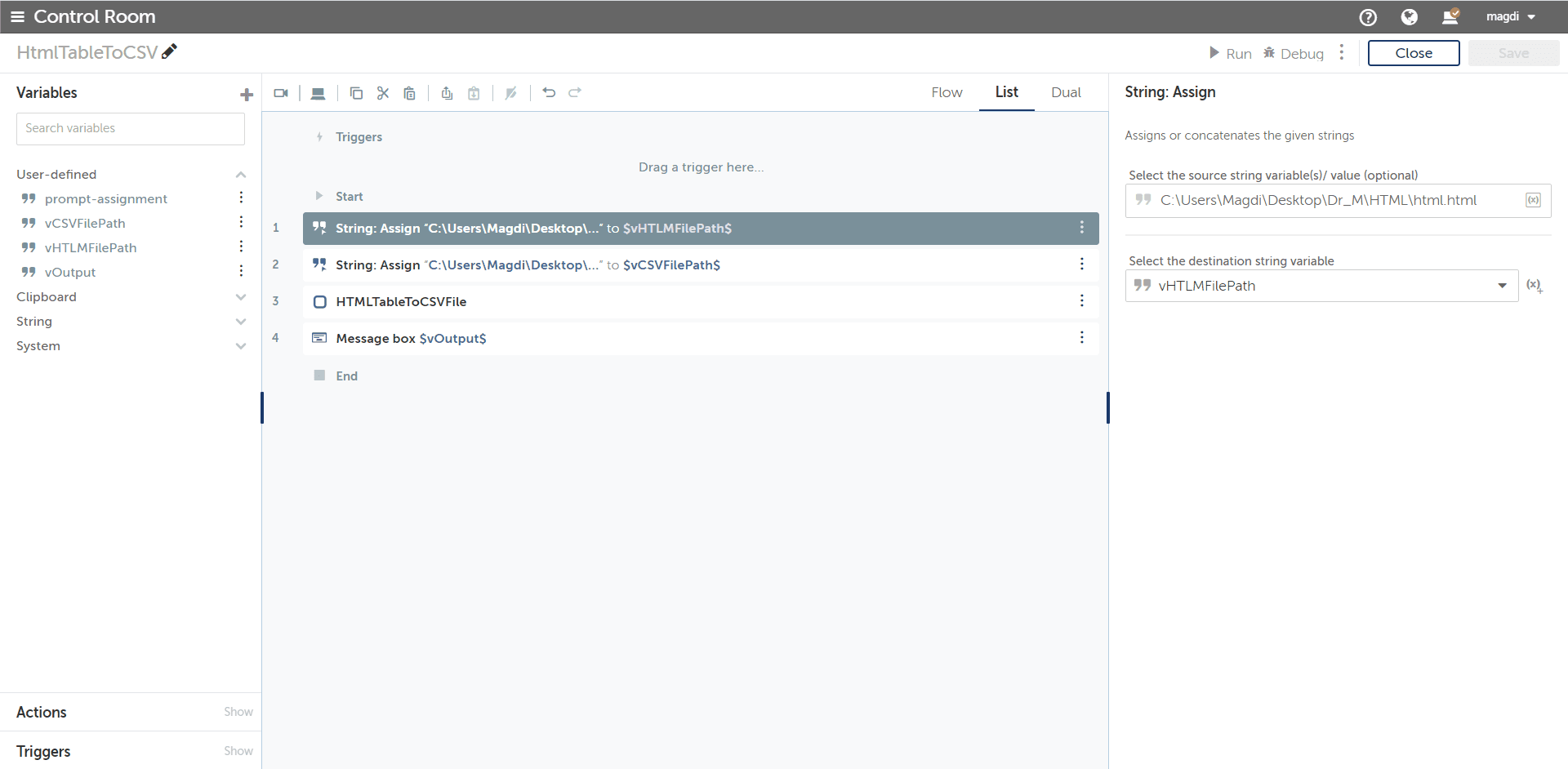 Assign HTML file path to variable