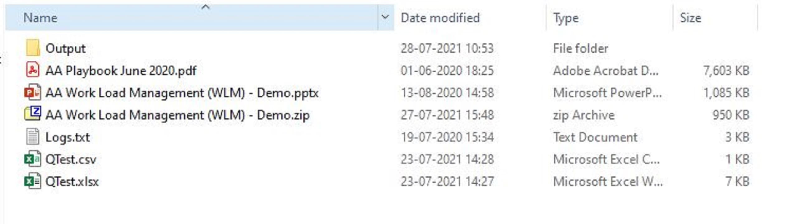 Folder containing different types of files