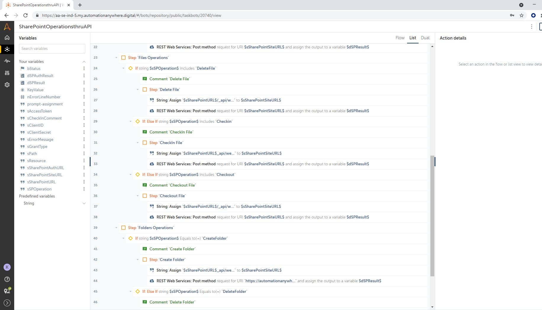 Bot Actions in List view